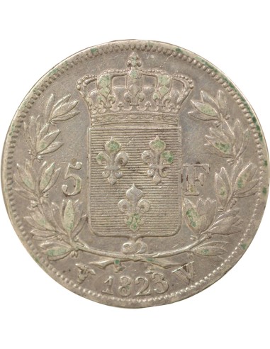 Louis XVIII Tête nue 5 francs Argent 1823 W Lille
