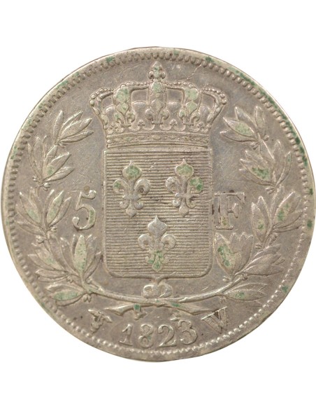Louis XVIII Tête nue 5 francs Argent 1823 W Lille
