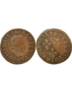 Louis XIII Type 1 1 double tournois Cuivre 1615 D Lyon