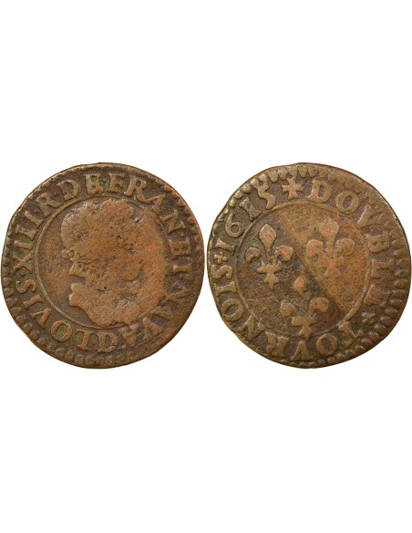 Louis XIII Type 1 1 double tournois Cuivre 1615 D Lyon