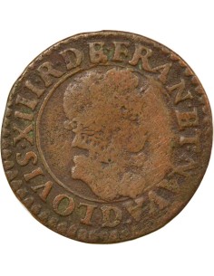 Louis XIII Type 1 1 double tournois Cuivre 1615 D Lyon 2