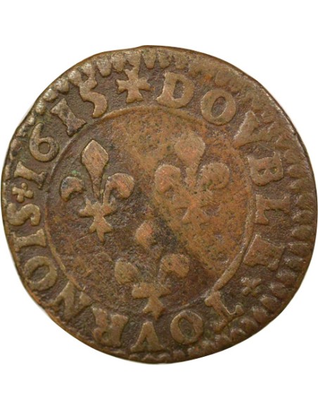 Louis XIII Type 1 1 double tournois Cuivre 1615 D Lyon
