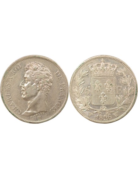 Charles X 1er Type 5 francs Argent 1826 W Lille