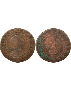 Louis XIII Type 8 1 double tournois Cuivre 1627 Villeneuve les Avignon