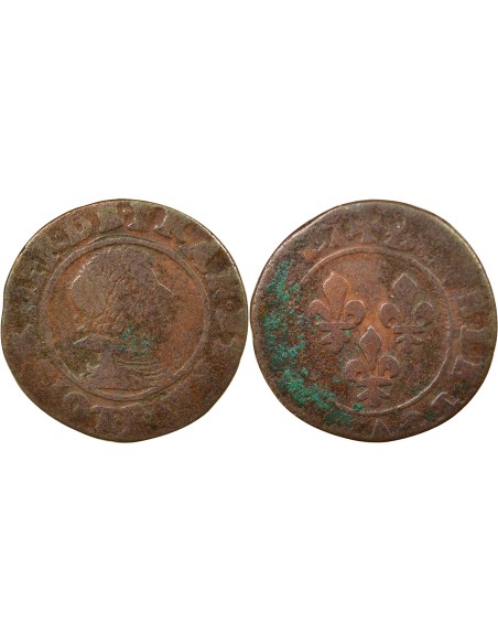 Louis XIII Type 8 1 double tournois Cuivre 1627 Villeneuve les Avignon