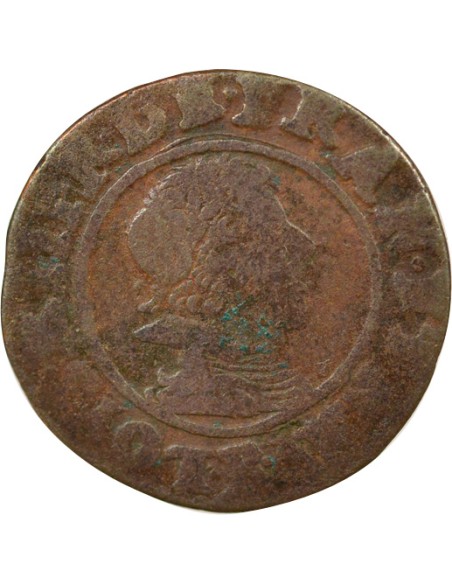 Louis XIII Type 8 1 double tournois Cuivre 1627 Villeneuve les Avignon