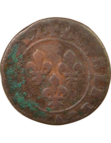 Louis XIII Type 8 1 double tournois Cuivre 1627 Villeneuve les Avignon
