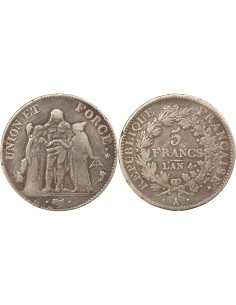Union & Force 5 francs Argent An 4 A - Paris