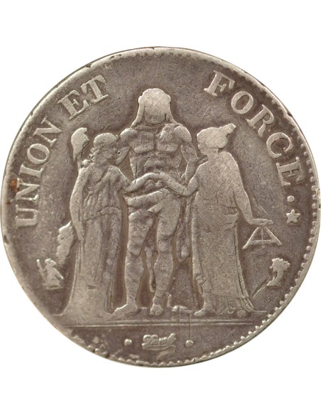 Union & Force 5 francs Argent An 4 A - Paris