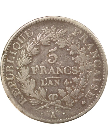 Union & Force 5 francs Argent An 4 A - Paris