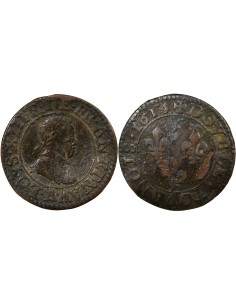 Louis XIII Type 1 1 double tournois Cuivre 1614 A - Paris