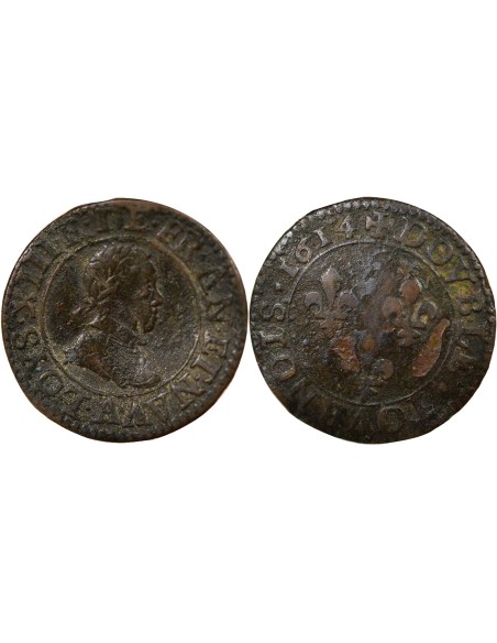 Louis XIII Type 1 1 double tournois Cuivre 1614 A - Paris