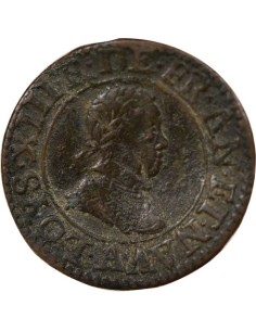 Louis XIII Type 1 1 double tournois Cuivre 1614 A - Paris 2