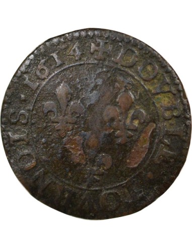 Louis XIII Type 1 1 double tournois Cuivre 1614 A - Paris