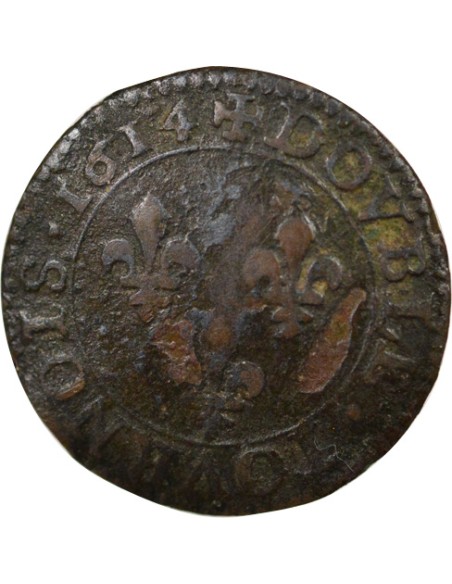 Louis XIII Type 1 1 double tournois Cuivre 1614 A - Paris