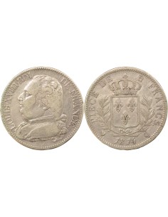 Louis XVIII Buste Habillé 5 francs Argent 1814 Q Perpignan