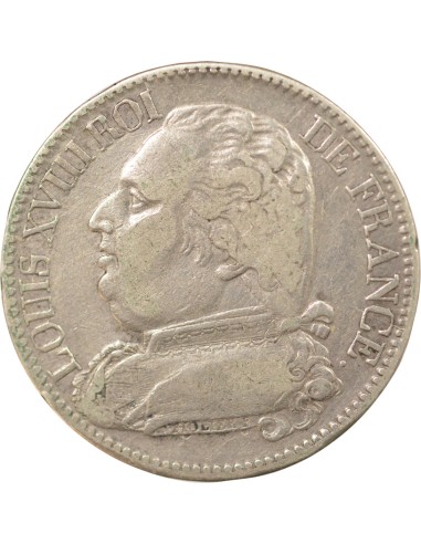 Louis XVIII Buste Habillé 5 francs Argent 1814 Q Perpignan