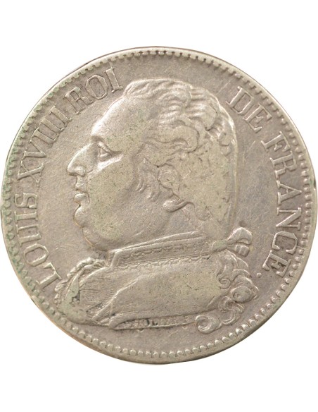 Louis XVIII Buste Habillé 5 francs Argent 1814 Q Perpignan