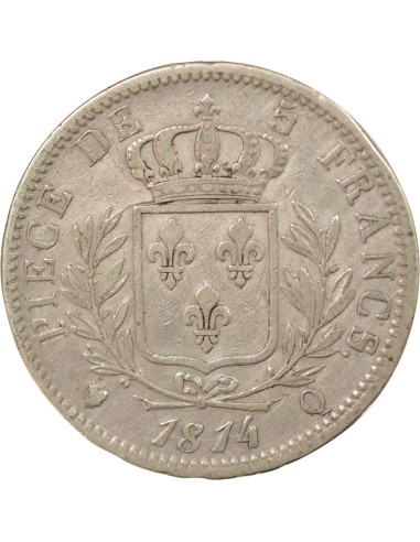 Louis XVIII Buste Habillé 5 francs Argent 1814 Q Perpignan