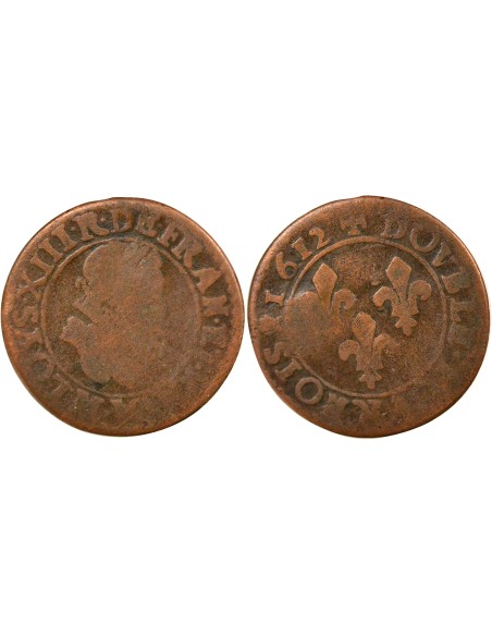 Louis XIII 1 double tournois Cuivre 1612 M Toulouse