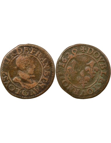 Louis XIII Type 2 1 double tournois Cuivre 1620 G Poitiers
