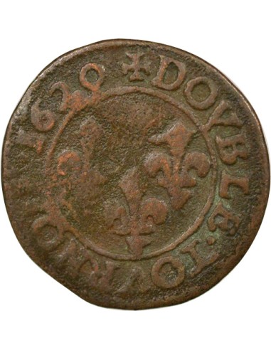 Louis XIII Type 2 1 double tournois Cuivre 1620 G Poitiers