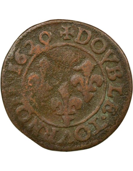 Louis XIII Type 2 1 double tournois Cuivre 1620 G Poitiers