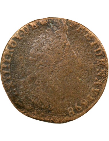 Louis XIV Au Buste Âgé 1 liard Cuivre 1698 T Nantes