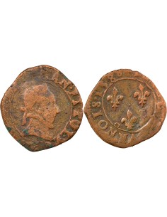 Henri III 1 double tournois Cuivre 1588 9 Rennes