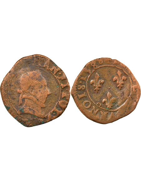 Henri III 1 double tournois Cuivre 1588 9 Rennes