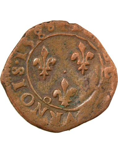 Henri III 1 double tournois Cuivre 1588 9 Rennes