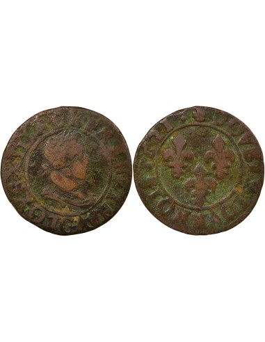 Louis XIII Type 2 1 double tournois Cuivre 1621 G Poitiers