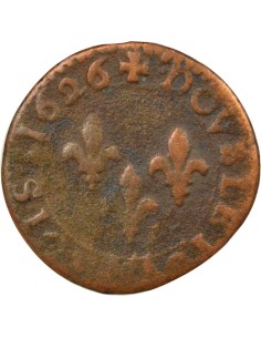 Louis XIII Type 3 1 double tournois Cuivre 1626 G Poitiers 2