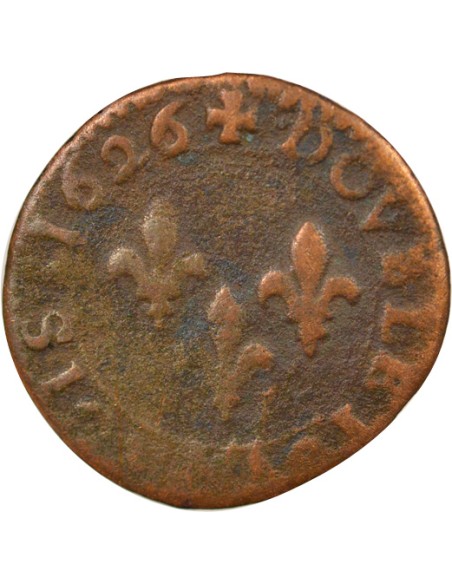 Louis XIII Type 3 1 double tournois Cuivre 1626 G Poitiers