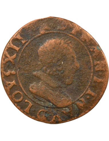 Louis XIII Type 3 1 double tournois Cuivre 1626 G Poitiers
