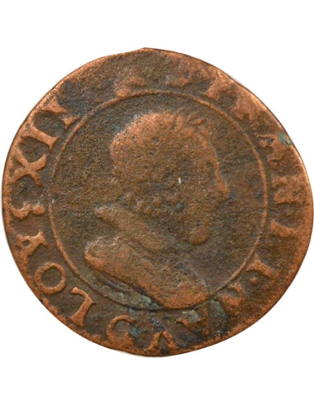 Louis XIII Type 3 1 double tournois Cuivre 1626 G Poitiers