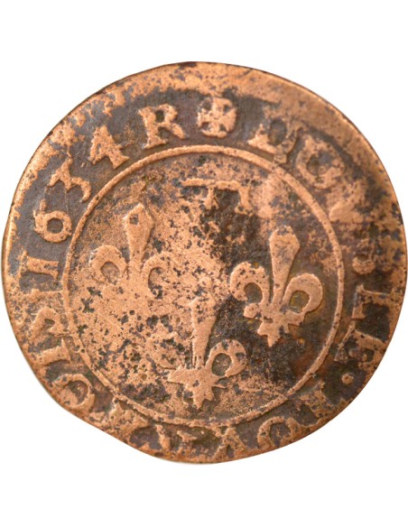 Principauté de Dombes Gaston d'Orléans Type 6 1 double tournois Cuivre 1634 Trévoux