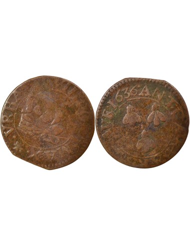 Comtat Venaissin Urbain VIII 1 double tournois Cuivre 1636 Avignon