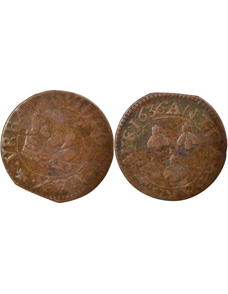 Comtat Venaissin Urbain VIII 1 double tournois Cuivre 1636 Avignon