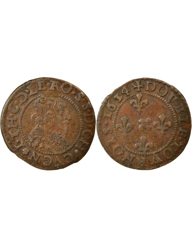 Seigneurie de Cugnon Jean-Théodore de Lowenstein Rochefort Type 2 1 double tournois Cuivre 1634 Cugnon