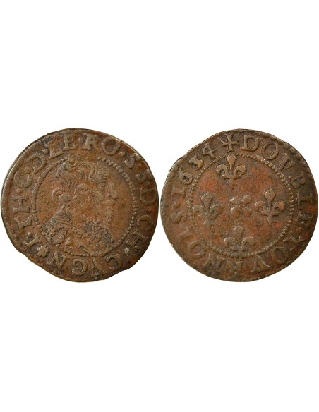 Seigneurie de Cugnon Jean-Théodore de Lowenstein Rochefort Type 2 1 double tournois Cuivre 1634 Cugnon