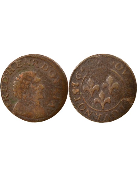 Principauté d'Orange Frédéric-Henri d'Orange-Nassau Type 4 1 double tournois Cuivre 1640 Orange