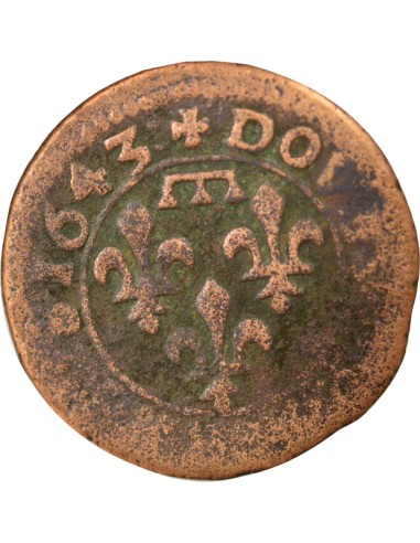 Principauté de Dombes Gaston d'Orléans Type 16 1 double tournois Cuivre 1643 Trévoux