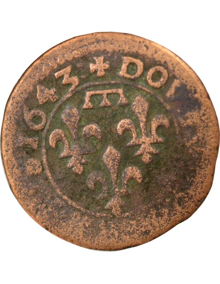 Principauté de Dombes Gaston d'Orléans Type 16 1 double tournois Cuivre 1643 Trévoux