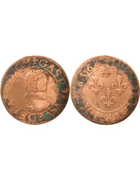 Principauté de Dombes Gaston d'Orléans Type 8 1 double tournois Cuivre 1636 Trévoux