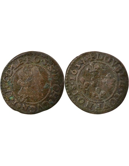 Seigneurie de Cugnon Jean-Théodore de Lowenstein Rochefort Type 2 1 double tournois Cuivre 1634 Cugnon