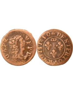 Principauté de Dombes Gaston d'Orléans Type 9 1 denier tournois Cuivre 1650 Trévoux