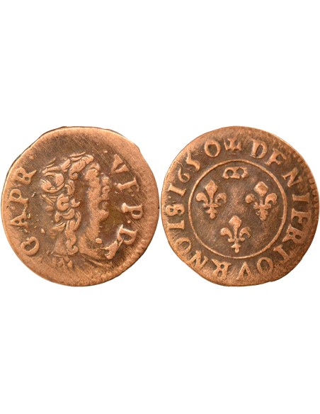 Principauté de Dombes Gaston d'Orléans Type 9 1 denier tournois Cuivre 1650 Trévoux