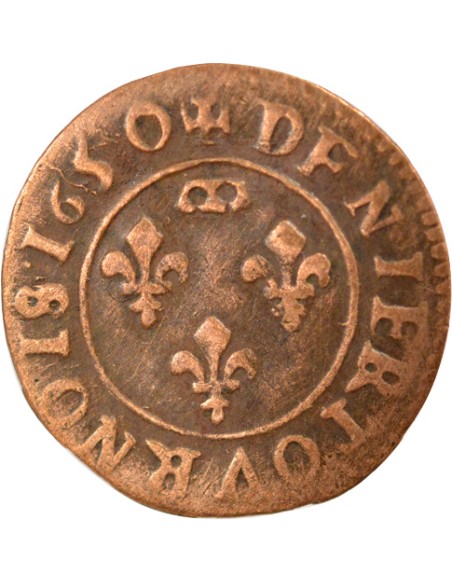 Principauté de Dombes Gaston d'Orléans Type 9 1 denier tournois Cuivre 1650 Trévoux
