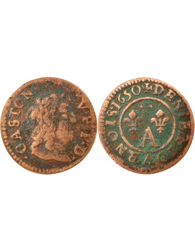 Principauté de Dombes Gaston d'Orléans Type 10 1 denier tournois Cuivre 1650 Trévoux